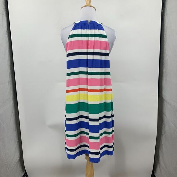 Loft Linen Blend Dress Womens Small Halter Ring Neck Striped Sleeveless Keyhole - Picture 5 of 13